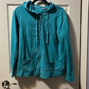 Women's Columbia Hoodie Sweatshirt Blue-Green L-XL Kangaroo Pockets Zippered